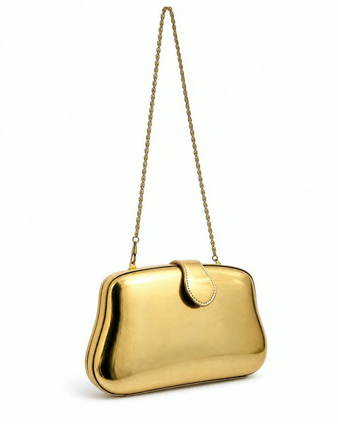 Gold Metallic Frame Evening Bag with Chain Strap