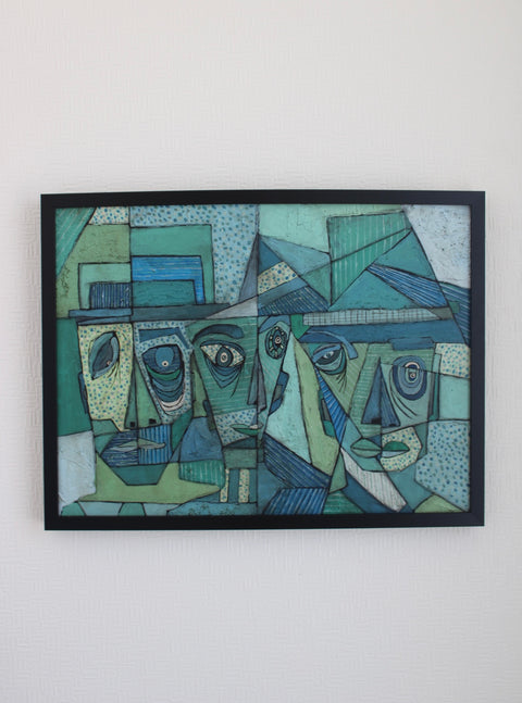 Angela Dickerson Blue Assembly Original Framed Artwork