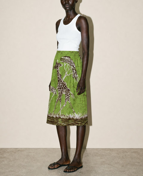 Vintage Green Batik Giraffe Skirt