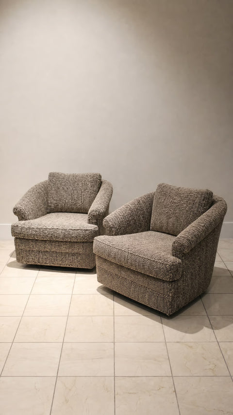 Pair of Vintage Boucle 1960s Reupholstered Swivel Chairs (SOLD)