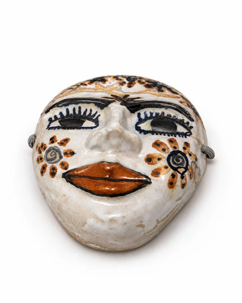 Hand-Painted Floral Folk Art Ceramic Face Mask Wall Decor