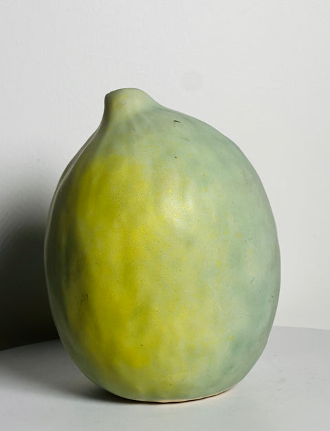 Signed  Chubby Off Kilter Green Bud Vase