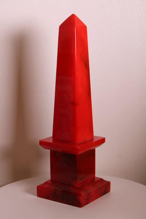 Red Lucite Obelisk Sculpture