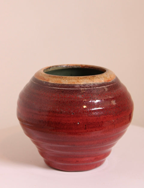 Signed Studio Pottery Bowl Deep Red Glaze