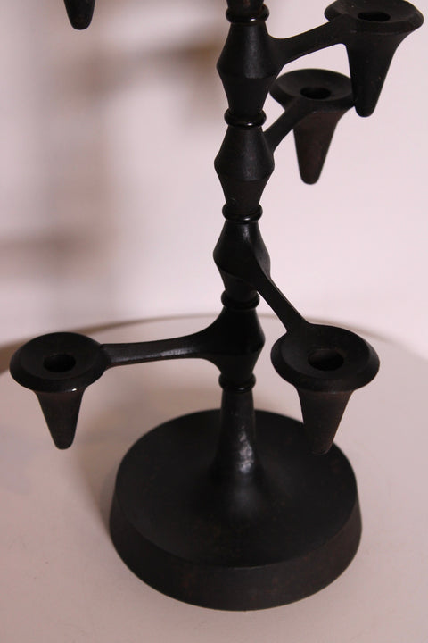 Black Modernist Cast Iron Candelabra