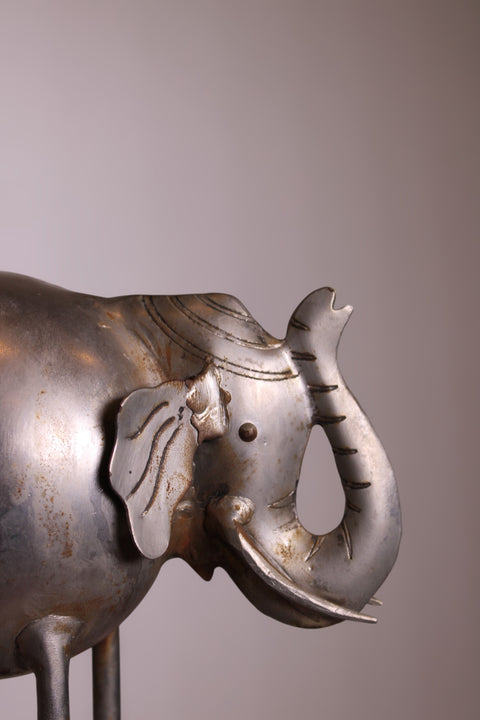 Modernist Metal Elephant Sculpture on Stand