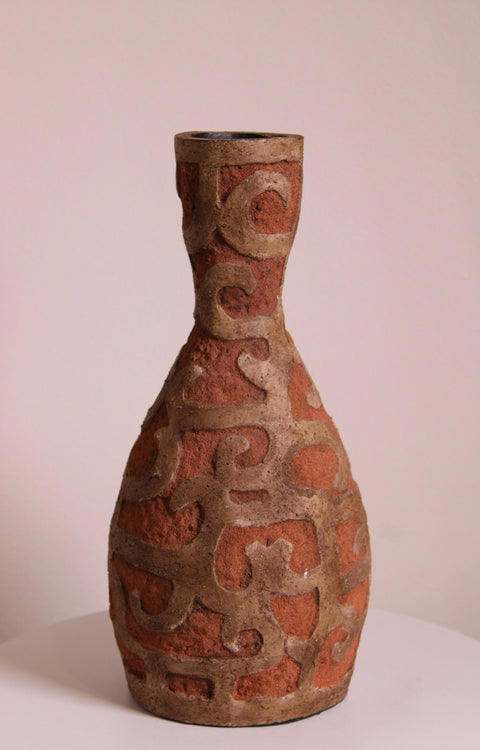 Vintage Earthware Scroll Design Bottle Neck Vase