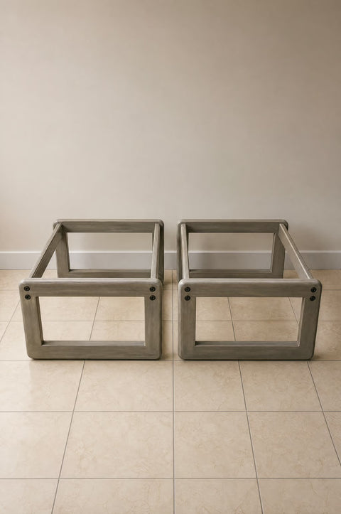 Vintage Modern Glass Top End Tables (Pair) | Sculptural Oak Side Tables