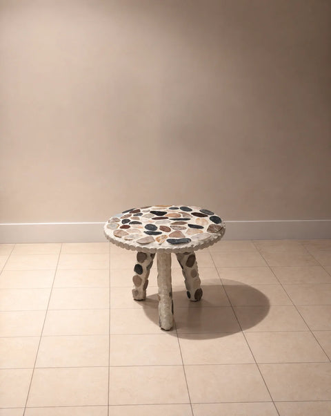 Handmade Multicolor Stone Mosaic Side Tables – Pair