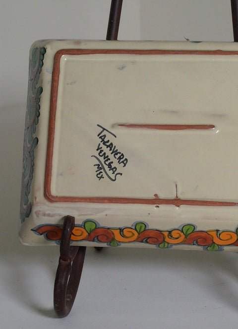 Vintage Talavera Yunquera Puebla Mexico Hand-Painted Rectangular Serving Tray