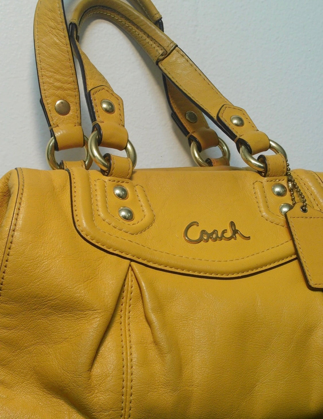 Pre Owned Coach Yellow Leather Satchel | Gold Hardware Pleated Shoulder Bag | Soft Slouch Vintage Handbag