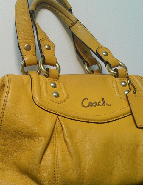 Pre Owned Coach Yellow Leather Satchel | Gold Hardware Pleated Shoulder Bag | Soft Slouch Vintage Handbag