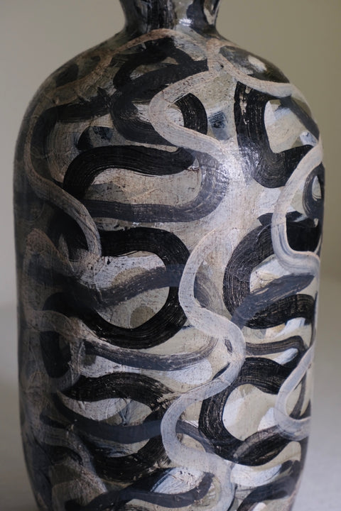 Black And White Swirled Studio Pottery Vase