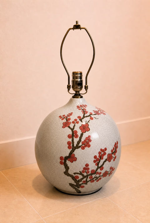 Round Crackle Cherry Blossom Porcelain Table Lamp
