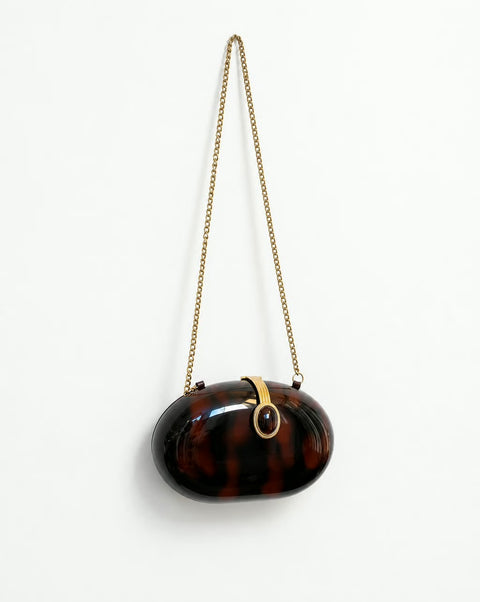 Tortoiseshell-Effect Oval Evening Bag