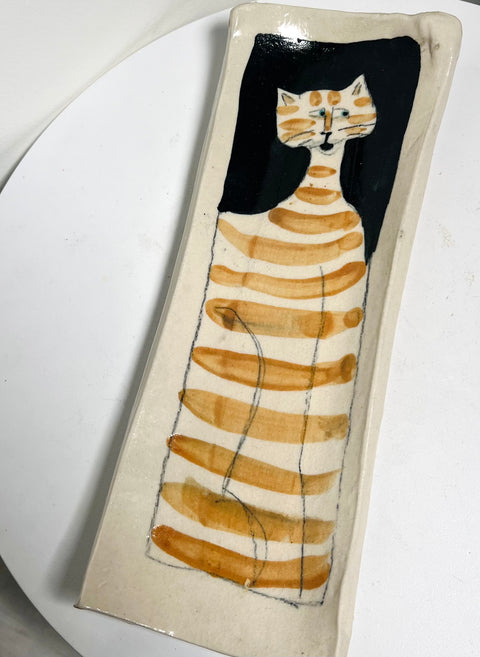 Folk Art Ceramic Cat Tray