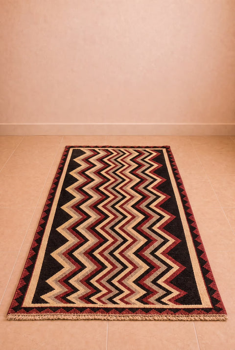 Vintage Turkish Red Chevron Kilim Rug – Handwoven Wool Geometric Area Rug