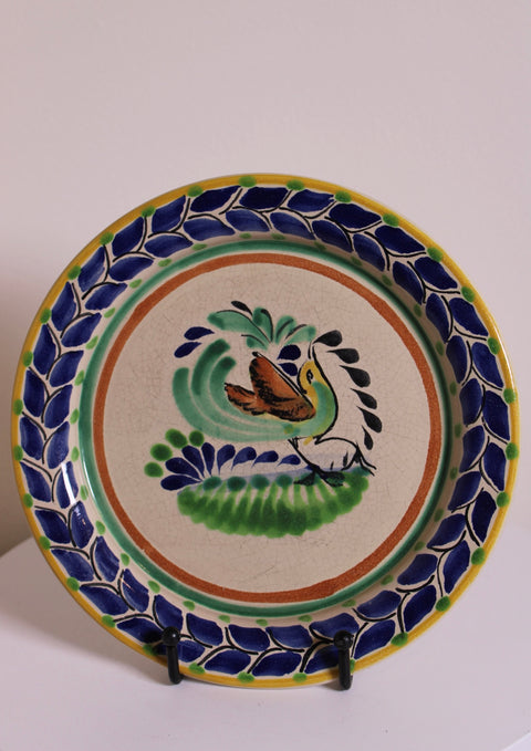 Talavera Style Folk Art Ceramic Plates Pair