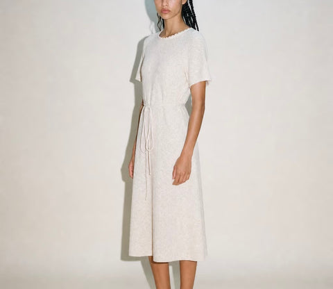 Vintage Cream Textured Tie-Front Dress — product detail