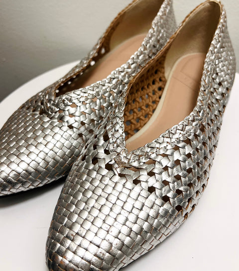 Silver Metallic Woven Slip-On Flats