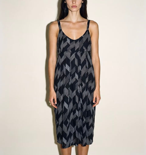 Vintage Black Geometric Print Slip Dress — product detail