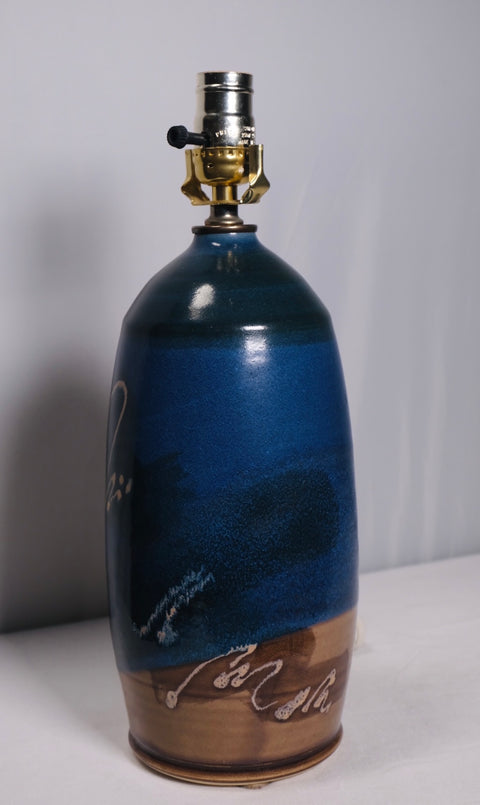 Blue MCM Studio Pottery Table Lamp