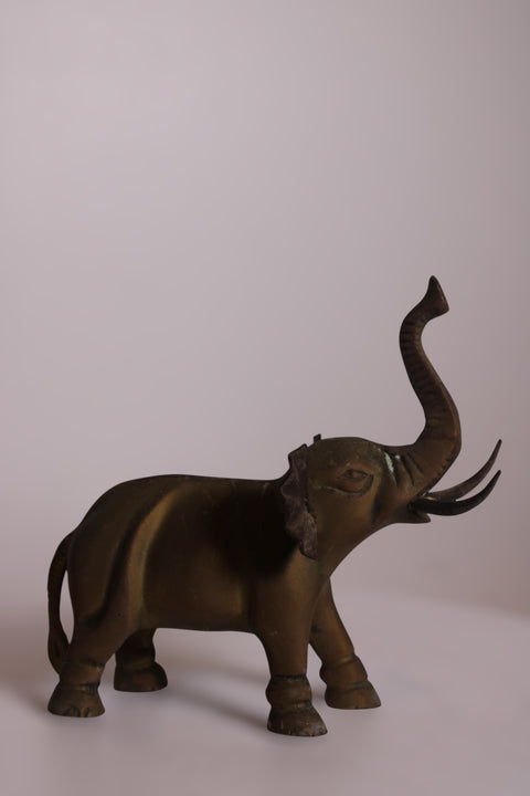 Vintage Brass Elephant Figure with Raised Trunk