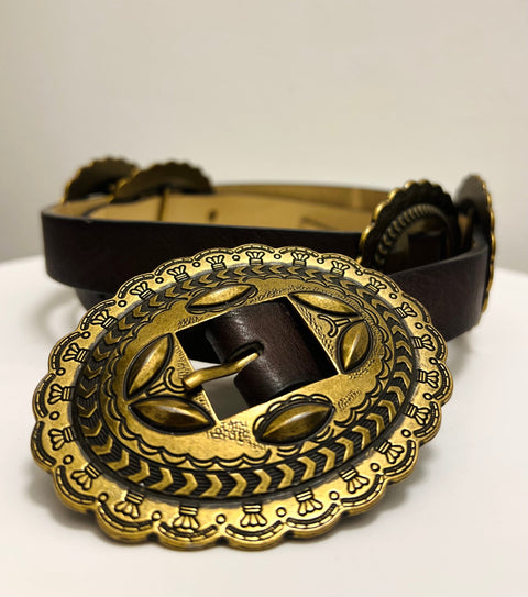 Cipriani Collection Brown Leather Concho Belt