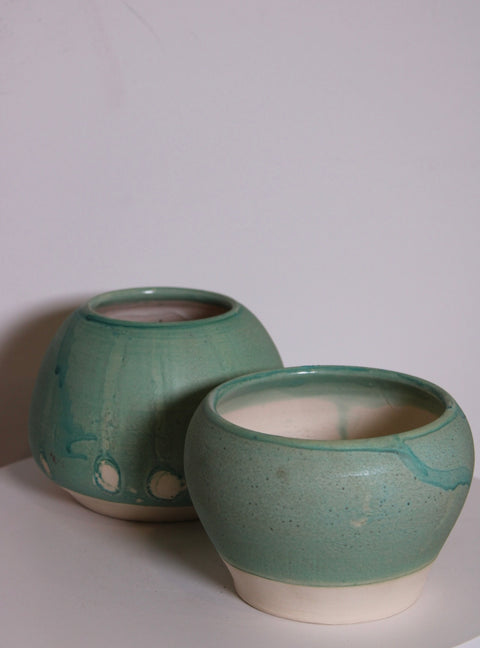 Pair of Celadon Studio Pottery Bowls | Handmade Ceramic