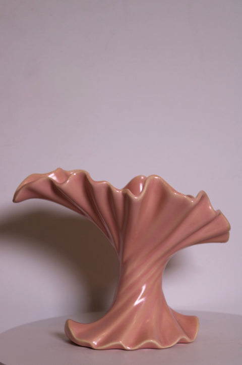 Sculptural Blush Ribbon Ceramic Vase