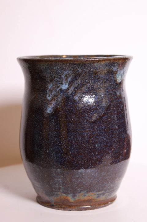 Dark Brown Studio Pottery Vase with Speckled Glaze