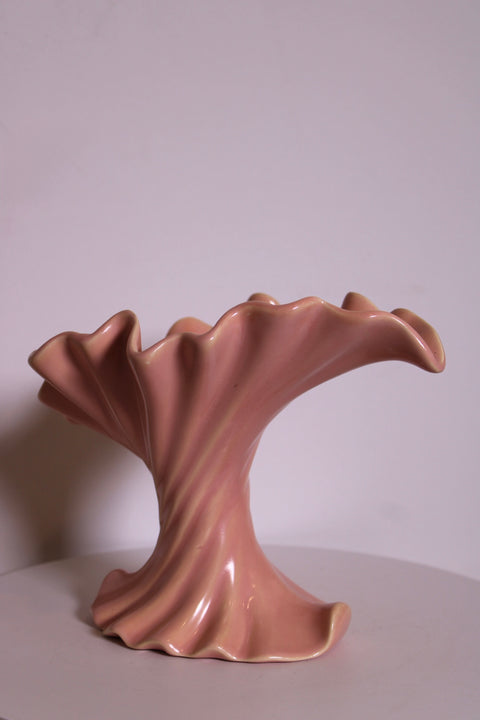Sculptural Blush Ribbon Ceramic Vase