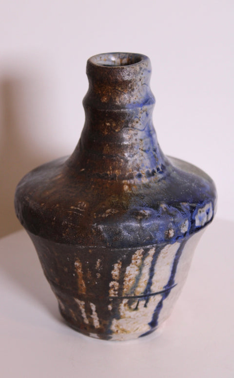 Blue Brown Drip Studio Pottery Vase