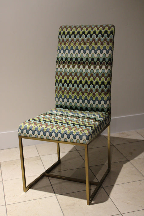Mid-Century Modern Brass Sled Dining Chairs (Set of 8) | Upholstered Dining Chairs