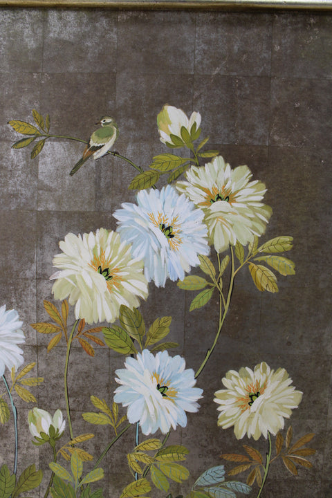 Vintage Japanese Floral Screen Panel with Poppies