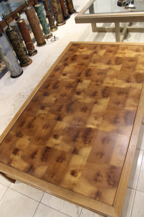Vintage Parquet Burl Wood Coffee Table