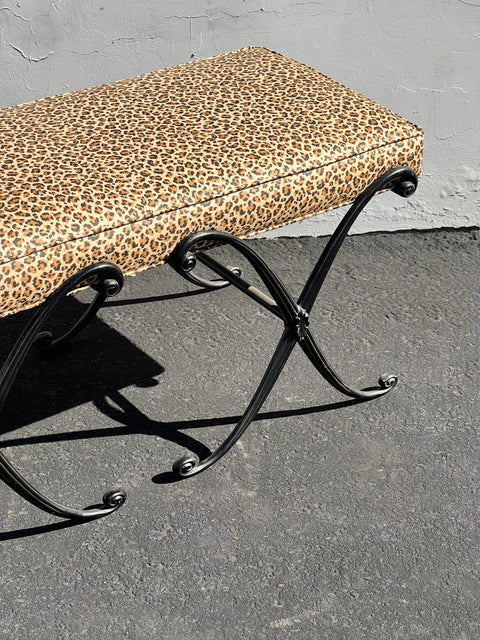 Cheetah Print Wrought Iron Bench