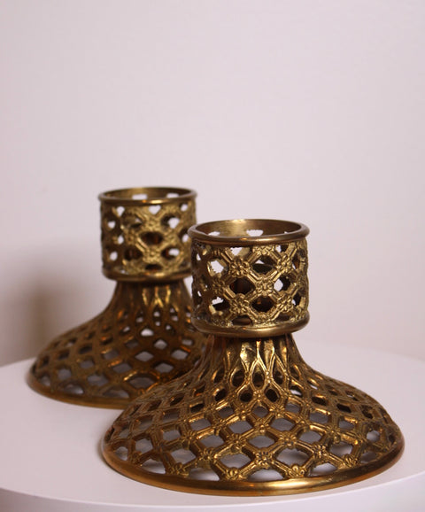 Pair of Pierced Brass Candle Holders