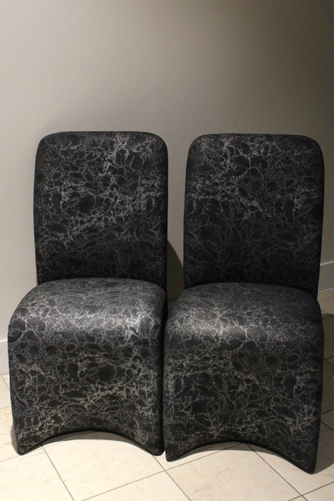 Pair of Postmodern Waterfall Dining Chairs in Marbleized Upholstery