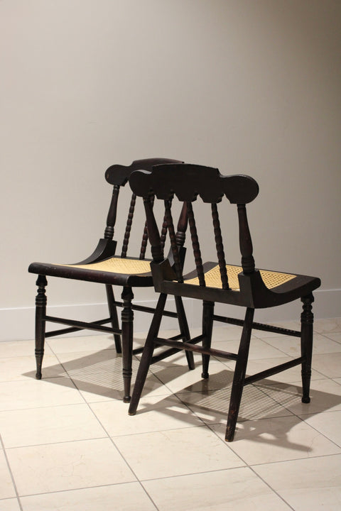 Set of Four Antique Ladder Back Rush Seat Dining Chairs | Early 20th Century