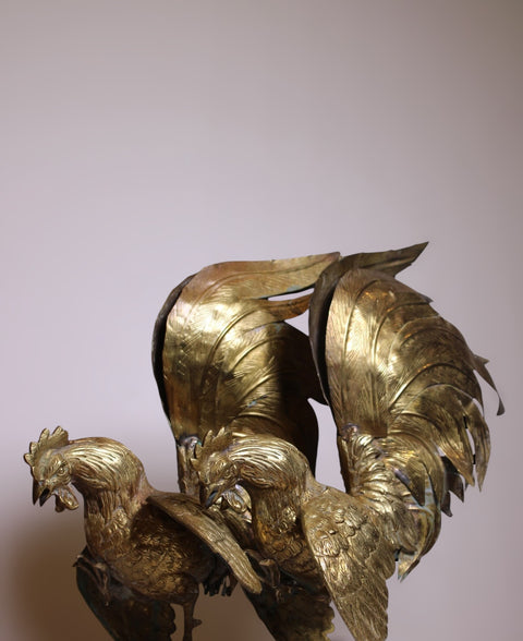 Pair of Vintage Large Brass Rooster Cockerels
