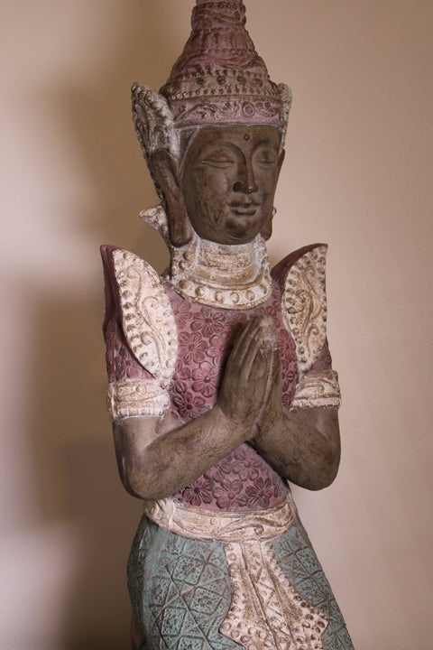 missing images Vintage Thai Style Praying Figure Sculpture Painted Temple Decor