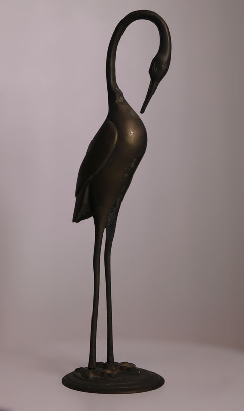 Vintage Mid-Century Brass Crane Sculpture Pair