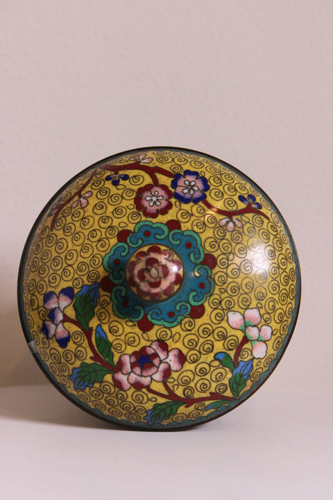 Vintage Chinese Cloisonné Covered Trinket Box – Yellow Enamel Ground
