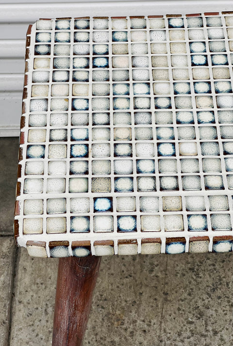 Hand tiled white/blue accent Side Tables (Pair)