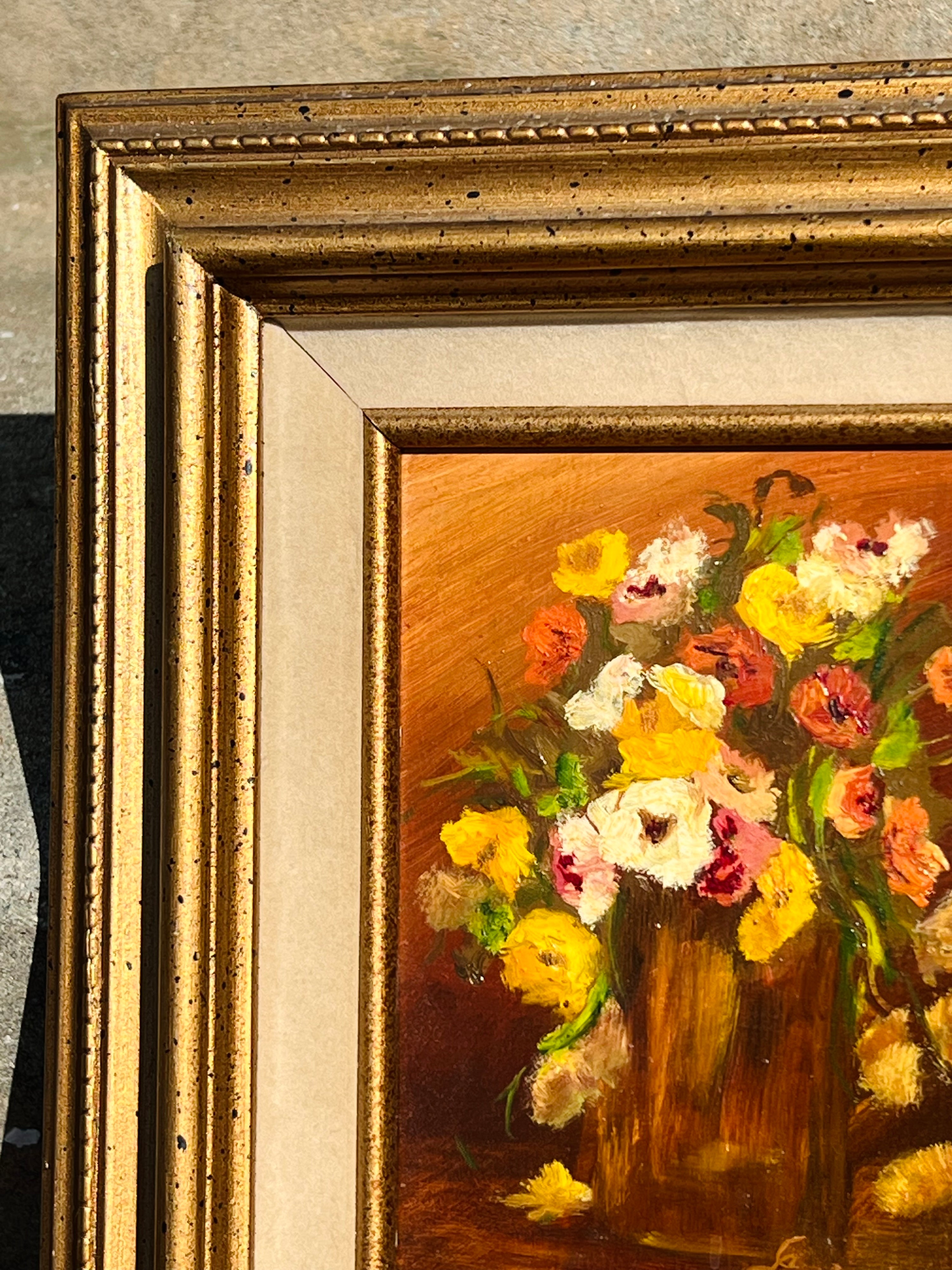 Floral Framed Oil Painting Made In Mexico (Vintage)