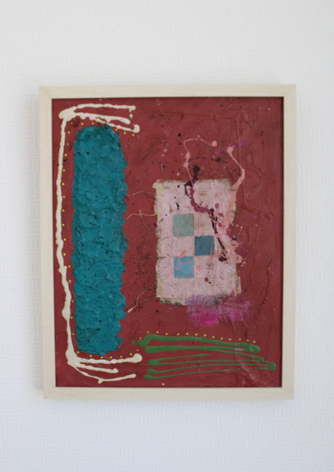 Angela Dickerson Red Grid Signal Original Framed Artwork