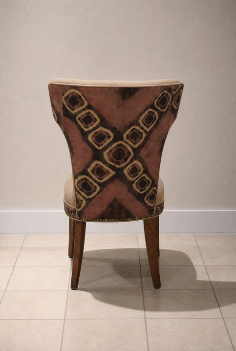 Vintage Pair Sculptural Slipper Chairs with African Kuba Trim