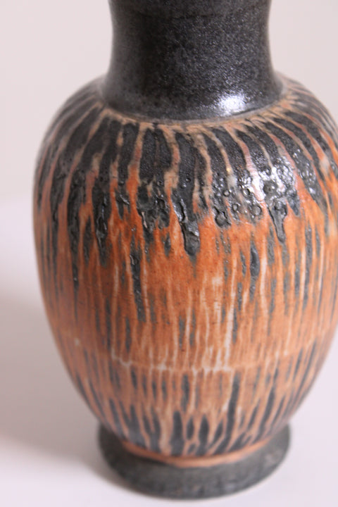 Black Orange Drip Studio Pottery Vase