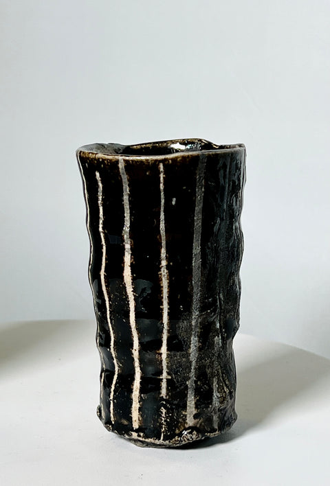 Pair of Black/White Striped Studio Pottery Cups